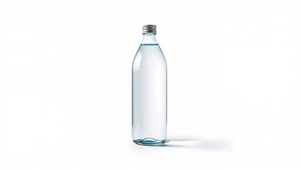 Naklejka premium A plastic water bottle placed against a plain white surface, focusing on beverage safety and hydration