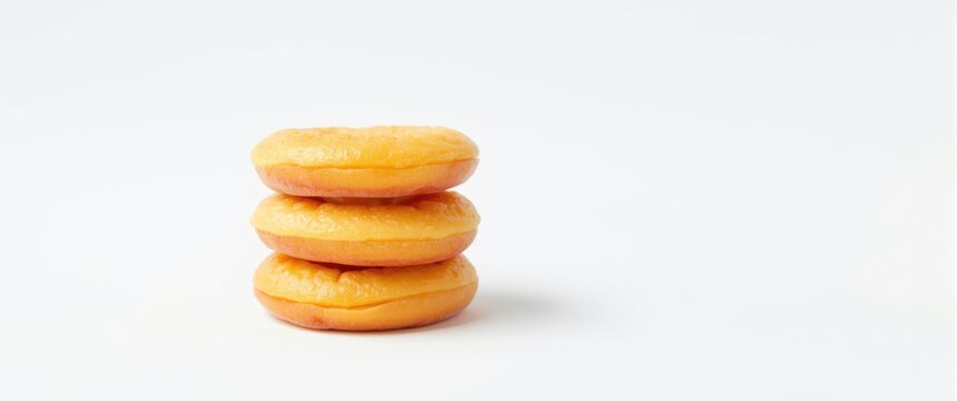 Stack of three flat Doughnut peaches on white background with clipping path