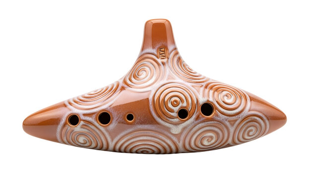Ocarina musical instrument with swirl design isolated on transparent background