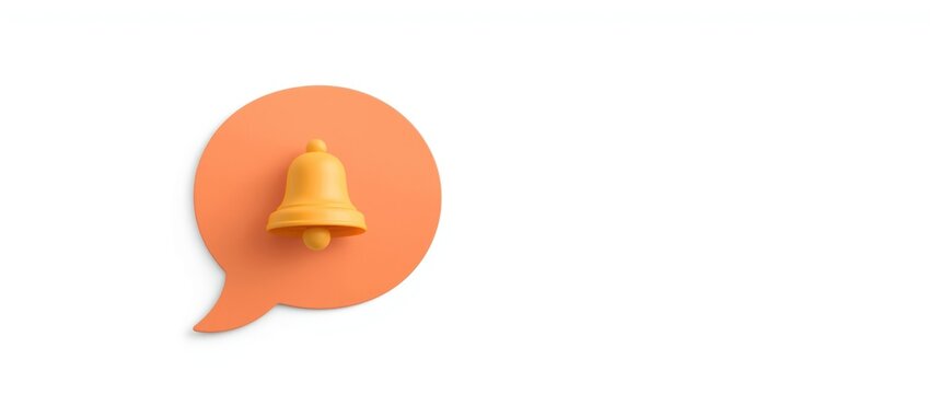 Notification speech bubble featuring a bell symbol for social media alerts and messages. Subscribe to online news. Isolated realistic cartoon bell on white background. - Powered by Adobe