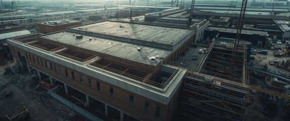 Fototapeta premium Top-down view of a warehouse construction location