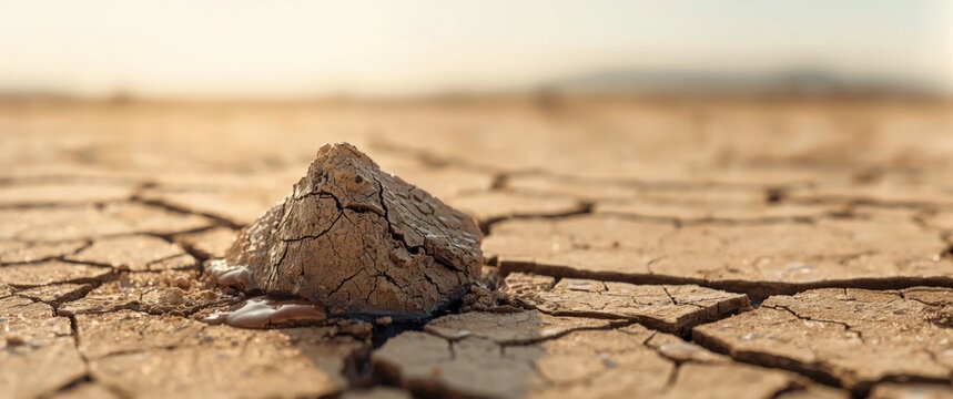 Mud chunk fractured due to desertification and extreme heat