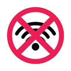 Fototapeta premium No Wifi sign, no WiFi allowed prohibition symbol, forbidden wireless internet icon, restricted WiFi access warning sign vector 