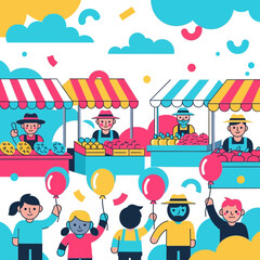 Vibrant Community Gathering: Illustrative Depiction of a Lively Outdoor Market Scene