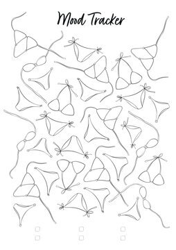 Mood Tracker Coloring Page with 31 Bikini Illustrations for Daily Mood Tracking and Creative Practice