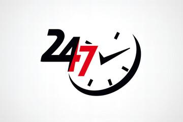 24/7 service availability icon with a stylized clock for continuous support.
