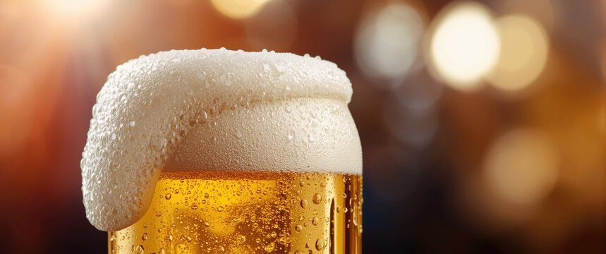 Foamy cold beer can in close-up