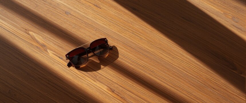 Stylish sunglasses and detailed goggles laid out on a wooden surface