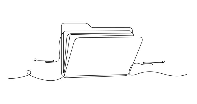 Minimalist continuous line drawing of a folder on white background. No editable strokes