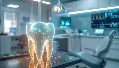 Dental office with digital tooth model.