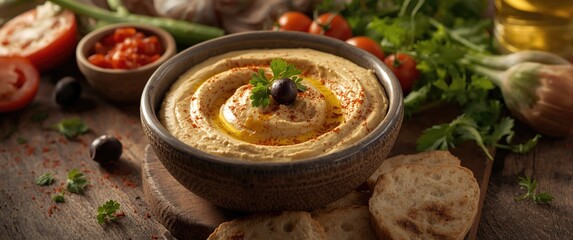 Delicious Mediterranean cuisine featuring hummus