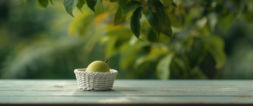 Tiny white basket holding fresh feijoa fruit