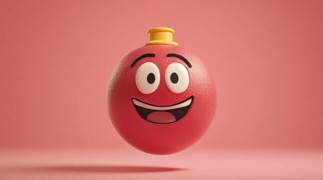 Smiling Red Cartoon Bomb Character Animation.