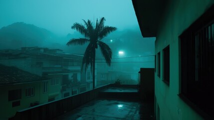 A tropical city at night.