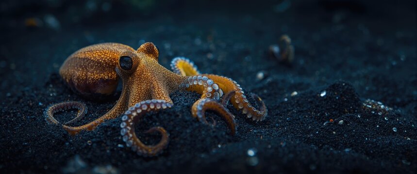 Mimic Octopus Camouflaged in Black Volcano Sand