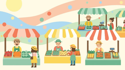 Obraz premium Vibrant Farmers Market Scene Showcasing Fresh Produce, Colorful Stalls, and Friendly Vendors
