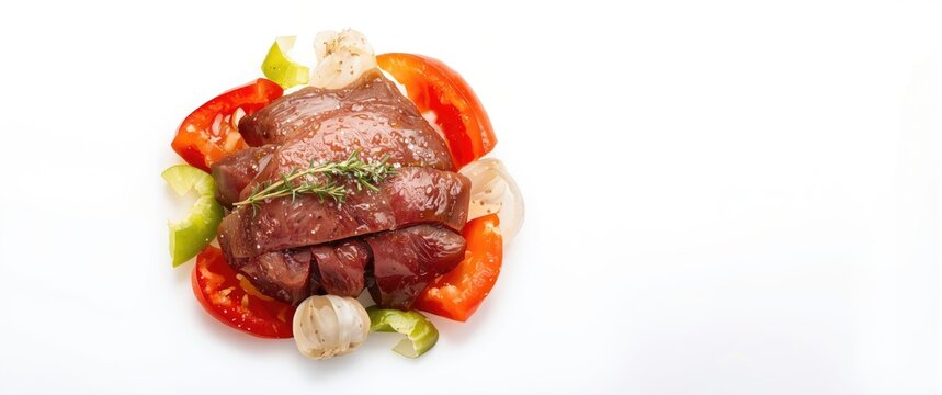 Pork cheek meat and vegetables with fresh peppers