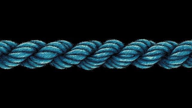 Thick blue twisted rope shown in close-up, stylized with hand-drawn details, placed on a black background, symbolizing strength and connection