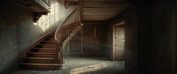A solid vintage wood staircase