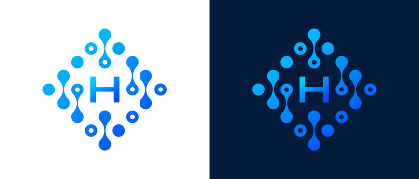Abstract Letter H Technology Logo with Connected Dots