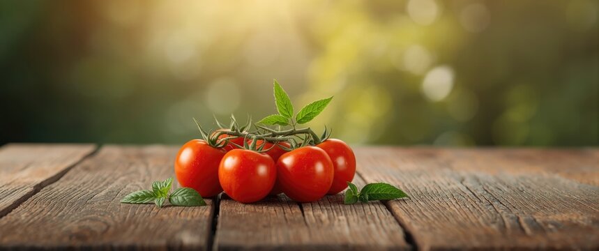 Wooden table with tomato fruits - Powered by Adobe