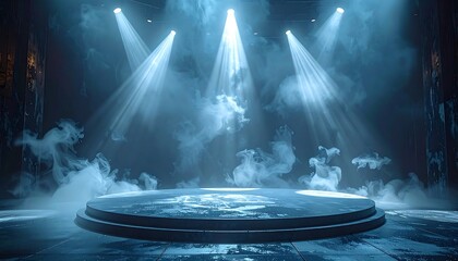 Dramatic Stage with Fog and Lights.