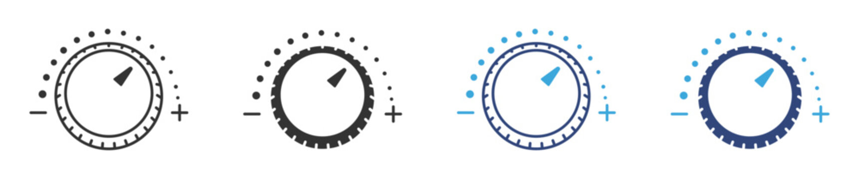 Control Knob Button Icon Set. Volume Dial & Adjustment Symbols. Slider Controller, Settings UI, Vector Illustration.