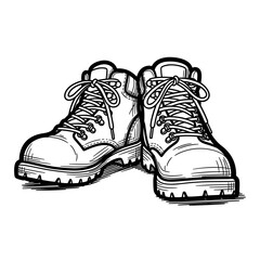 Hiking boots illustration in sketch style with detailed design  