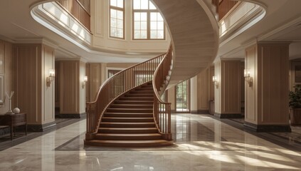 Spacious staircase in a lavish environment serving as a layout backdrop for high-end decor