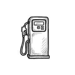 Gas pump in sketch style with detailed design for travel concept  