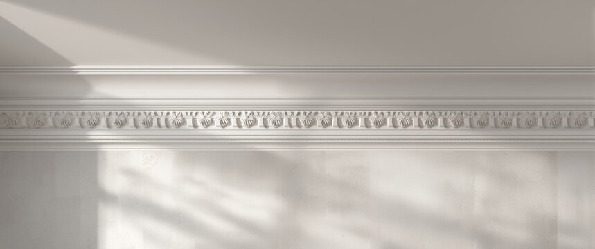 White ceiling cornice and crown molding details