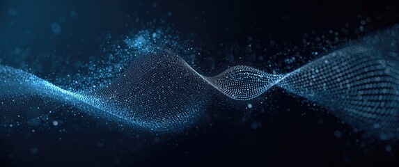 Cyber technology illustration featuring abstract circle wave and dynamic moving dots