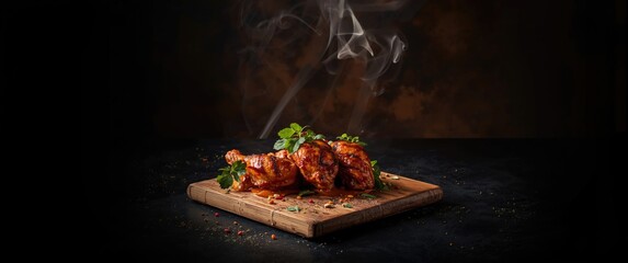 Street Food: Thai Grilled Chicken Presented on Dark Background