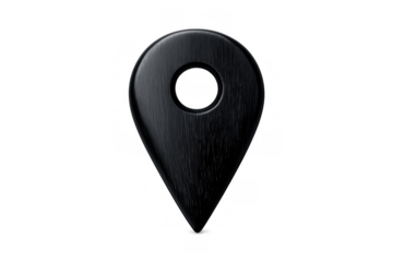 Black ebony wood texture 3d map marker icon pinpointing navigation destination location on transparent background