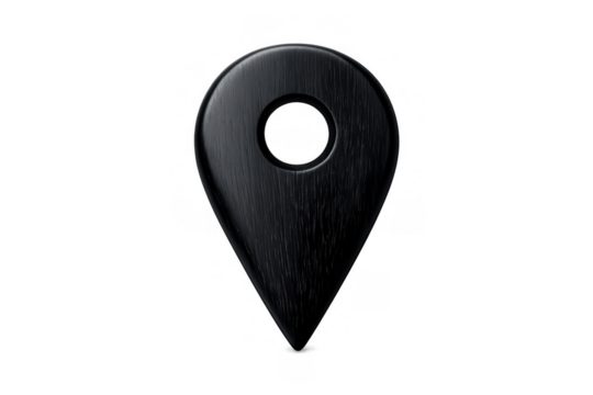 Black ebony wood texture 3d map marker icon pinpointing navigation destination location on transparent background - Powered by Adobe