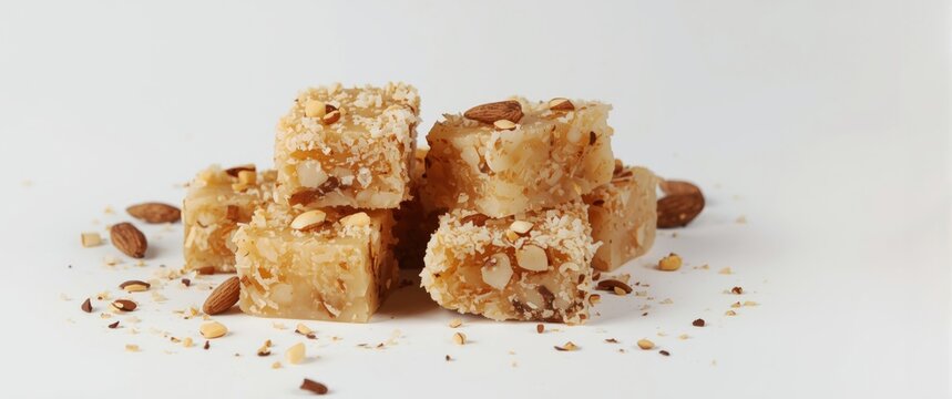 Traditional Indian Sweet Badam Barfi, Also Called Mithai, Barfee, Mawa Barfi, Mava Barfi, Almond Sweet, Khoya Burfi, Made with Coconut, Mawa, Milk, and Sugar