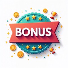 BONUS text written on red green yellow round stamp