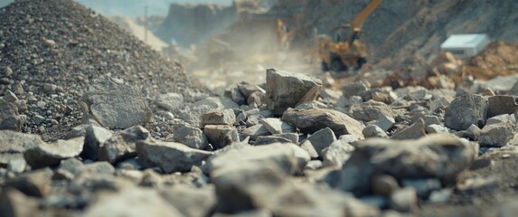 Fototapeta premium Limestone rocks and gravel piled up at a construction site for breaking stones