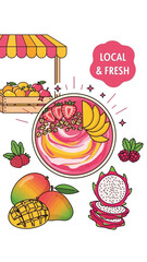 Vibrant Smoothie Bowl Composition With Fresh Fruits Displayed For Healthy Eating Concept