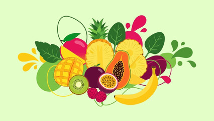 Vibrant Tropical Fruit Composition Showcasing a Delightful Assortment and Freshness