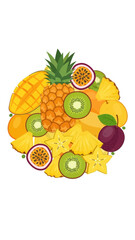 Vibrant Tropical Fruit Medley: A Delicious Assortment of Fresh, Colorful, and Exotic Produce