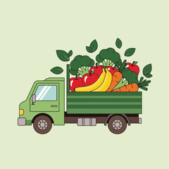 Vibrant Truckload of Fresh Produce: Delivering Nutritious Apples, Bananas, Carrots, and Broccoli