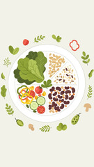 Vibrant Vegan Meal: A Colorful Culinary Composition of Fresh, Wholesome Ingredients