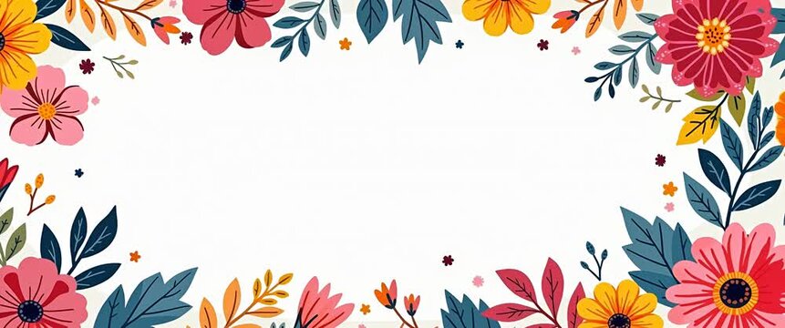 Colorful floral border animation with flowers gently swaying, camera slowly panning across the vibrant design, in a whimsical, artistic style, perfect for creative projects.