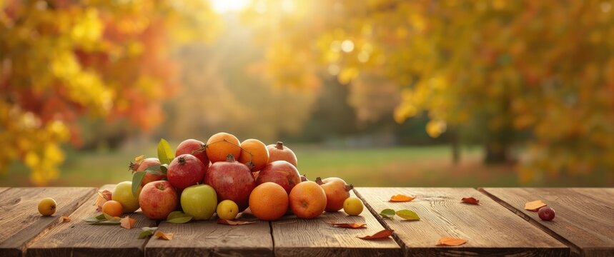 Seasonal autumn fruit and food: nature, leaf, health, apple, orange, green, concept