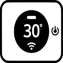 Digital Thermostat: A minimalist illustration of a smart digital thermostat, showcasing its sleek design, the set temperature of 30 degrees, and its intuitive wireless connectivity.