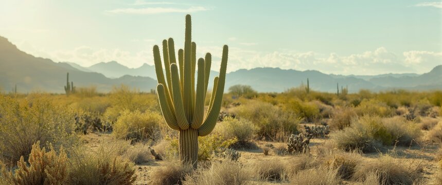 Green cactus in a prickly southwest desert landscape