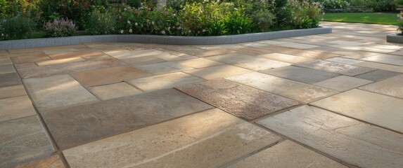 Obraz premium Gray Granite Curbs and Sandstone Plates Courtyard Paving