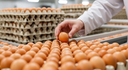 Quality Control Inspection of Fresh Brown Eggs in Modern Production Facility