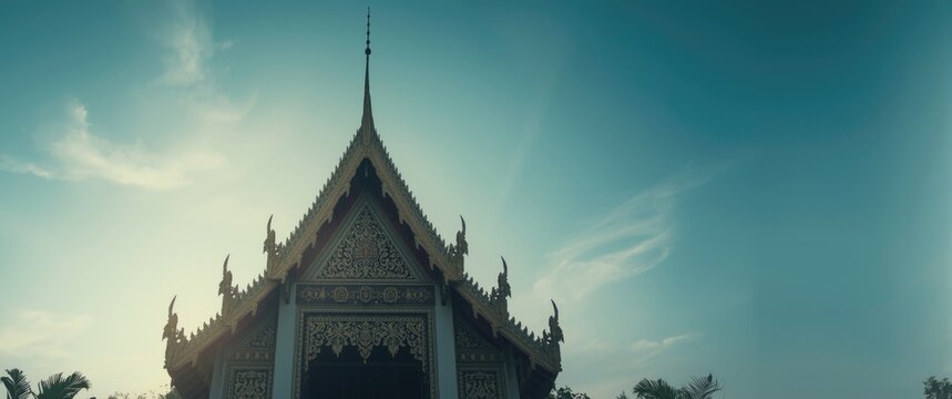 Elegant gable apex atop the royal temple roof in Pahre, Thailand